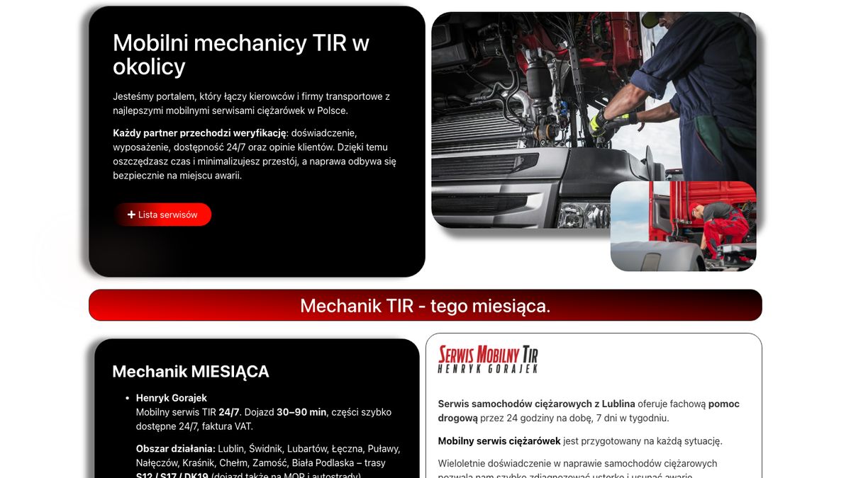 Serwisy Mobilne TIR — Portal für mobile LKW-Werkstätten