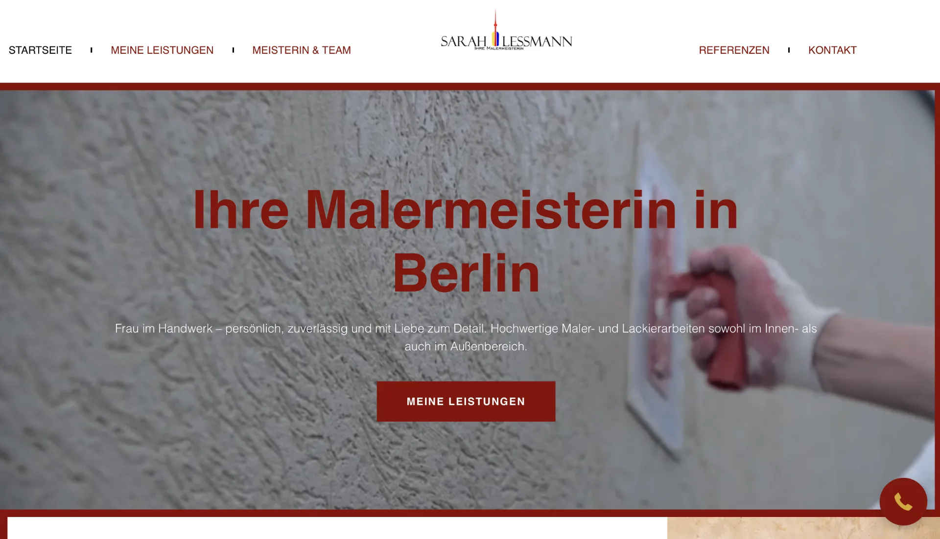 Startseite von Malermeisterin Sarah Lessmann mit der Überschrift «Ihre Malermeisterin in Berlin»