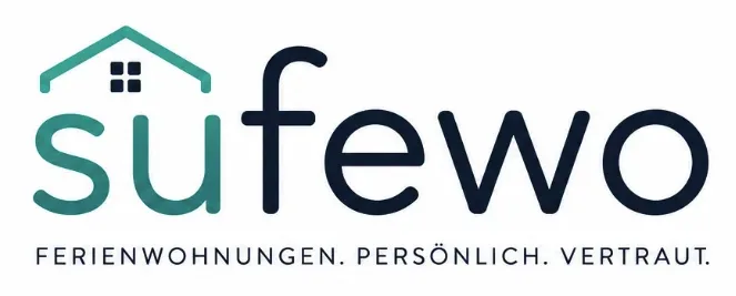 Logo sufewo: ein Hausdach über dem Schriftzug, darunter «Ferienwohnungen. Persönlich. Vertraut.»